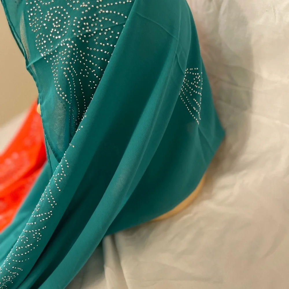 Orange and light green Romantic chiffon scarf with Rhinestone Shawl - Picture 15 of 16